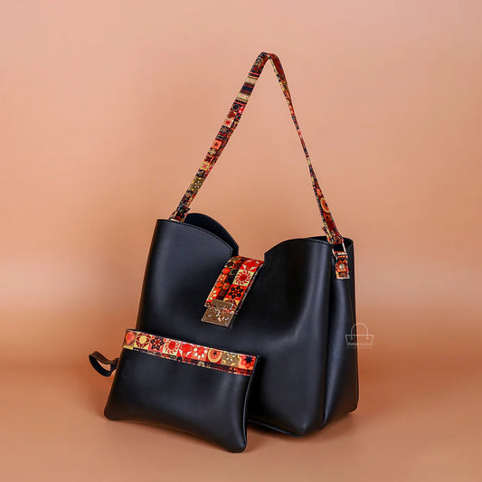 CLASSY 2 PCS BLACK SHOULDER BAG